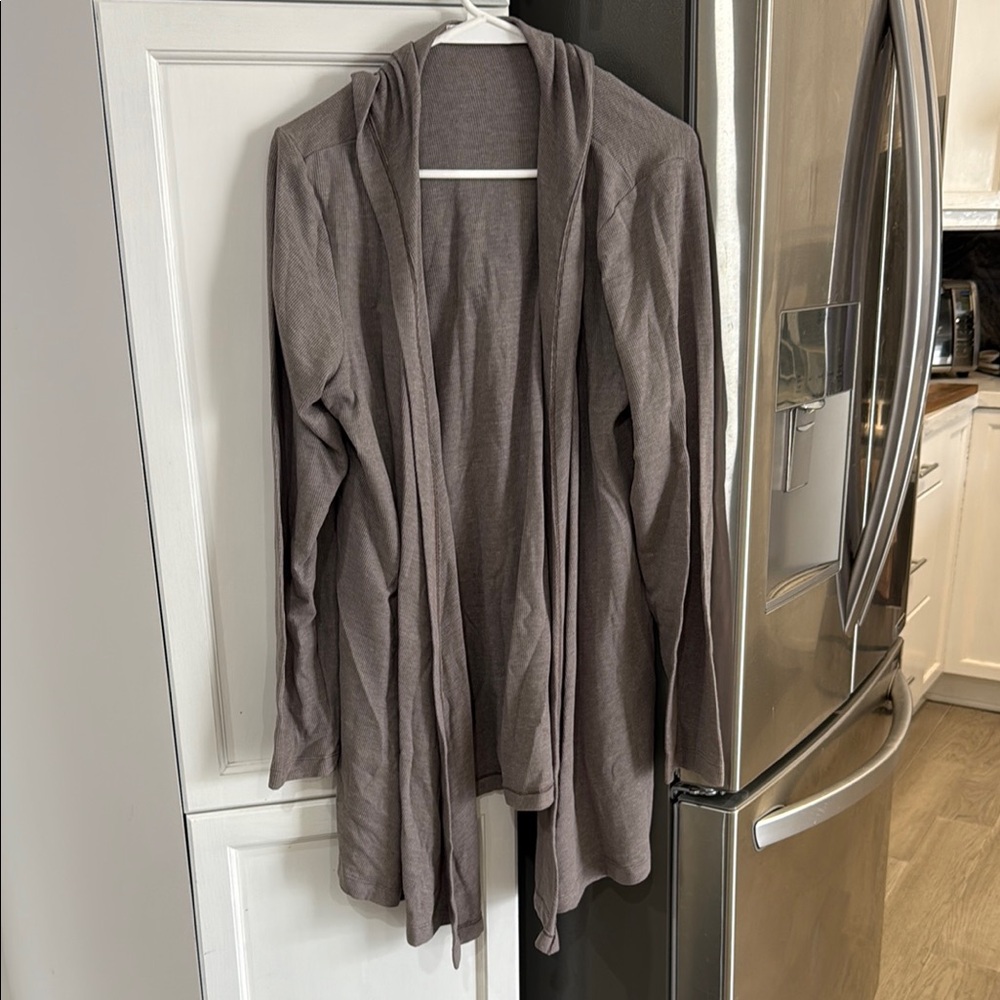 Allen Allen Gray Long-Line Cardigan Sweater